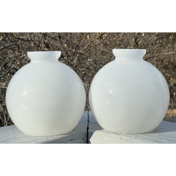 Pair of Vintage White Glass Mid-Century Modern Lamp Shades Round Modernist - Picture 7 of 14